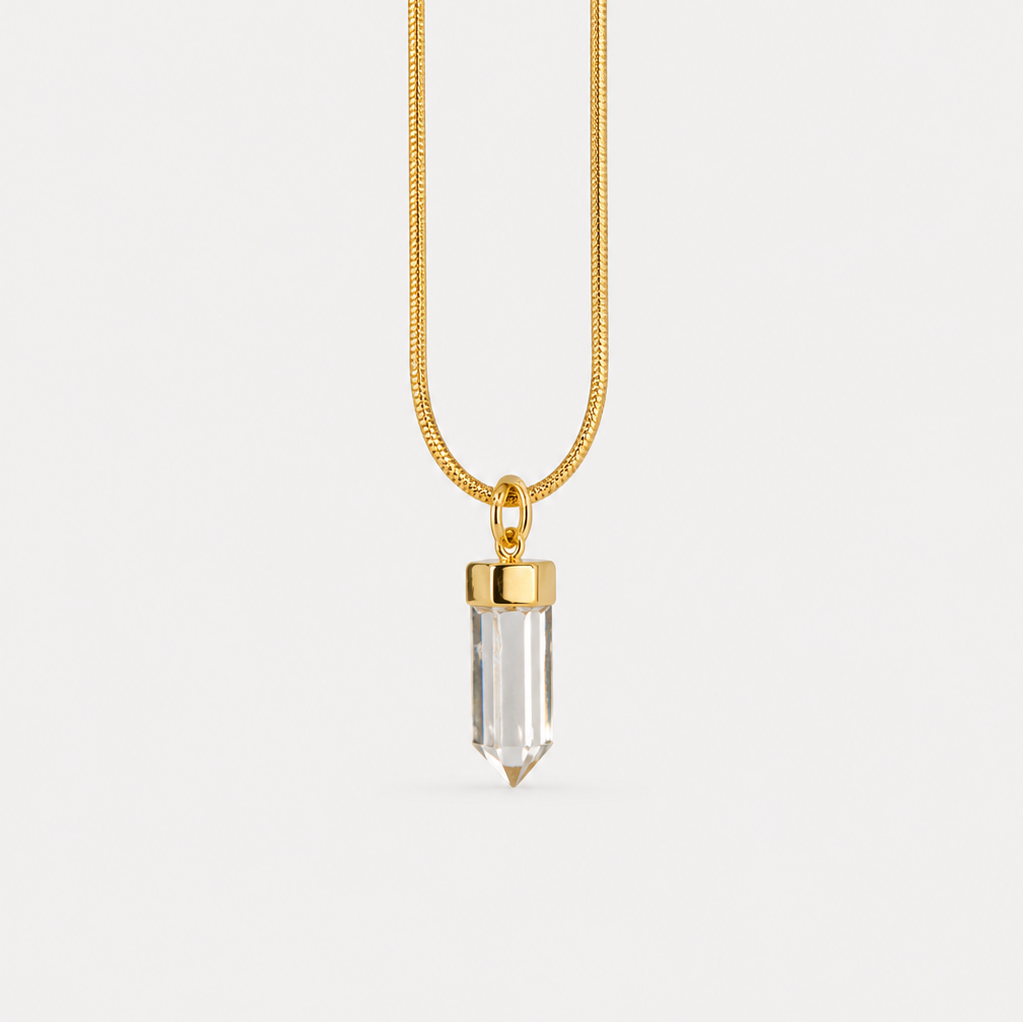 BABY PENDULUM CHOKER - CRYSTAL QUARTZ (GOLD PLATED)