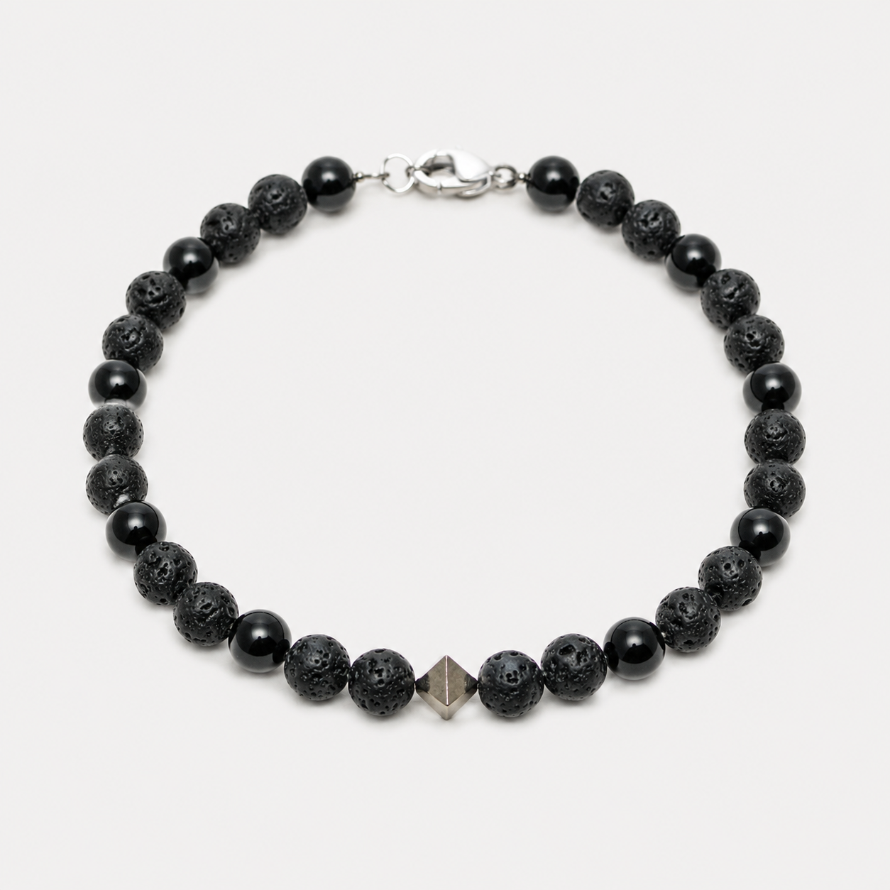 PROTECTION BRACELET - OBSIDIAN, VOLCANIC ROCK & PYRITE