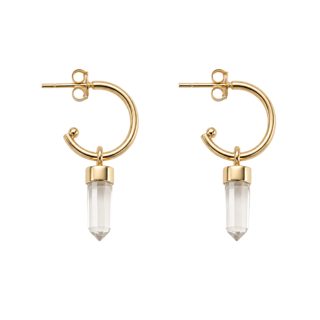 MINI HOOPS -CRYSTAL QUARTZ (GOLD PLATED)