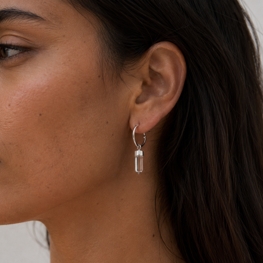MINI HOOPS - CRYSTAL QUARTZ (SILVER)