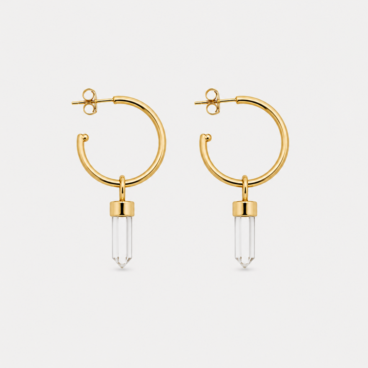 MIDI HOOPS - CRYSTAL QUARTZ (GOLD PLATED)