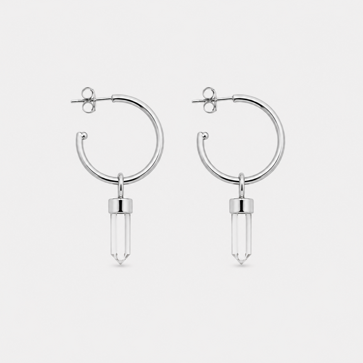 MIDI HOOPS - CRYSTAL QUARTZ (SILVER)