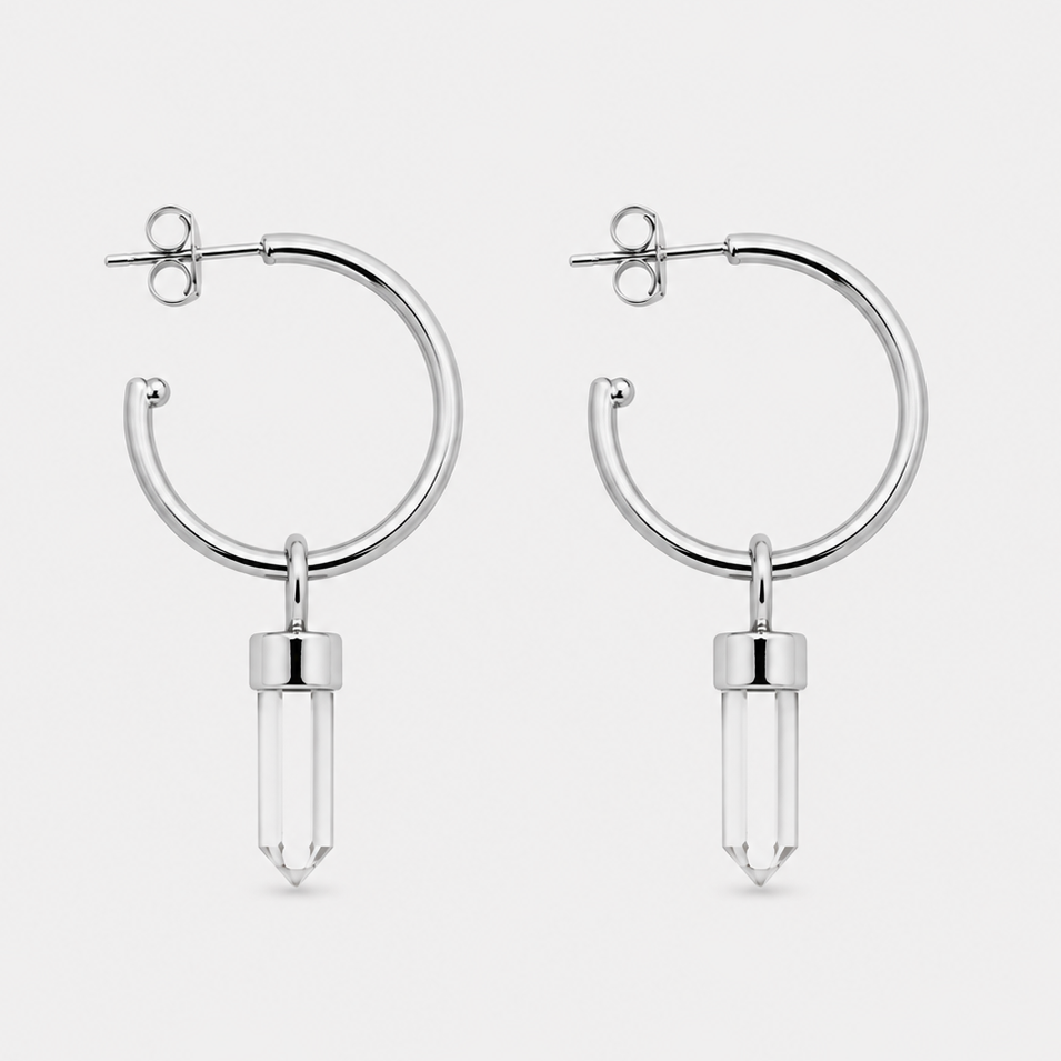 MIDI HOOPS - CRYSTAL QUARTZ (SILVER)