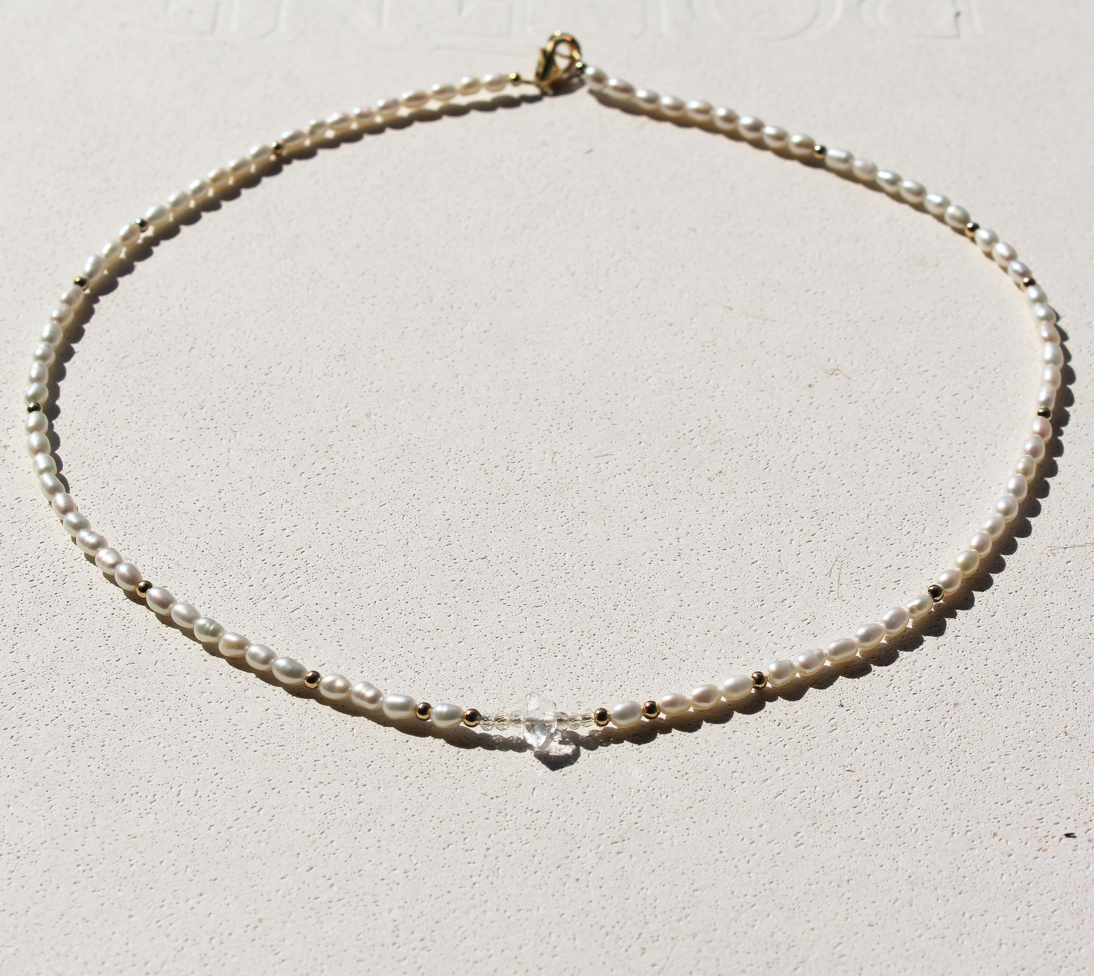 FRESHWATER PEARLS CHOKER - HERKIMER (GOLD-FILLED)