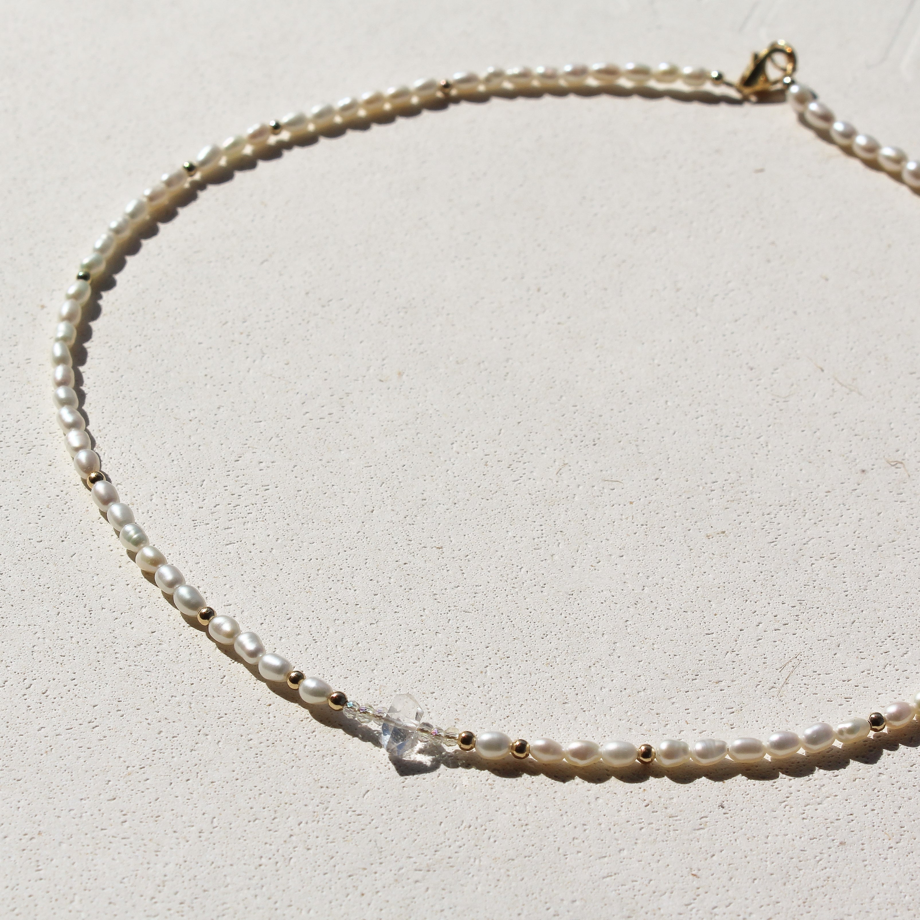 FRESHWATER PEARLS CHOKER - HERKIMER (GOLD-FILLED)