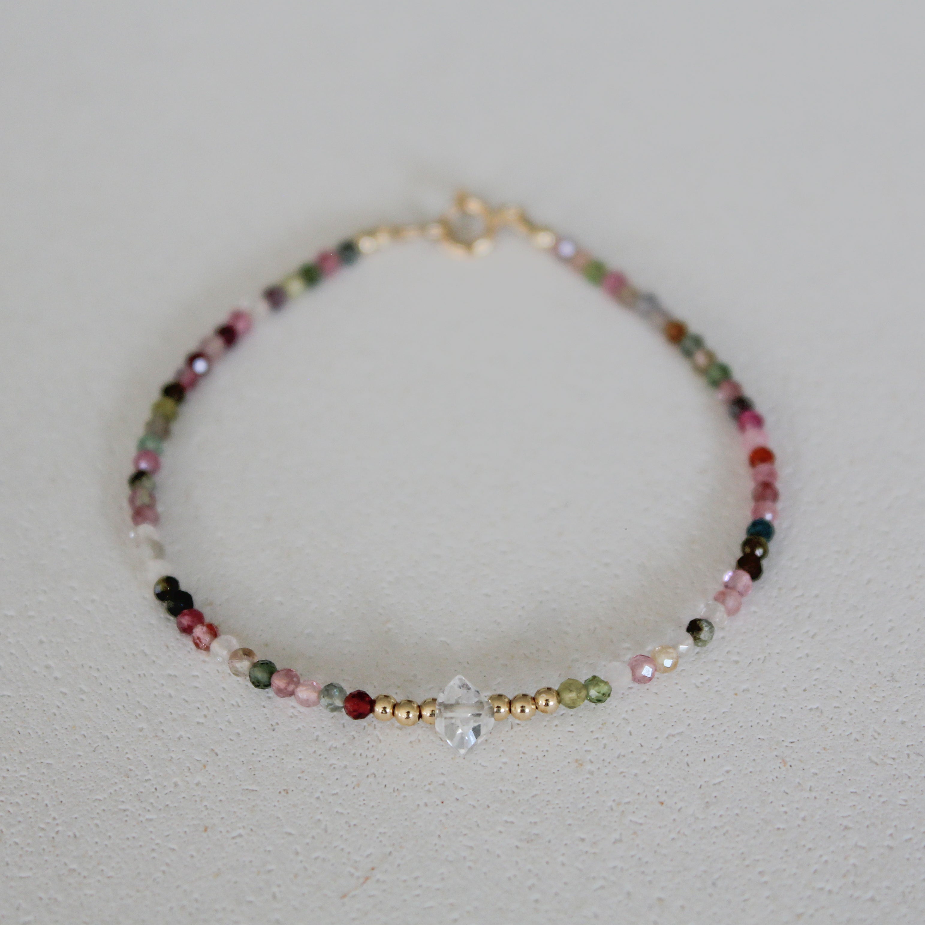 MINI BEADS BRACELET - TOURMALINES & HERKIMER (GOLD-FILLED)