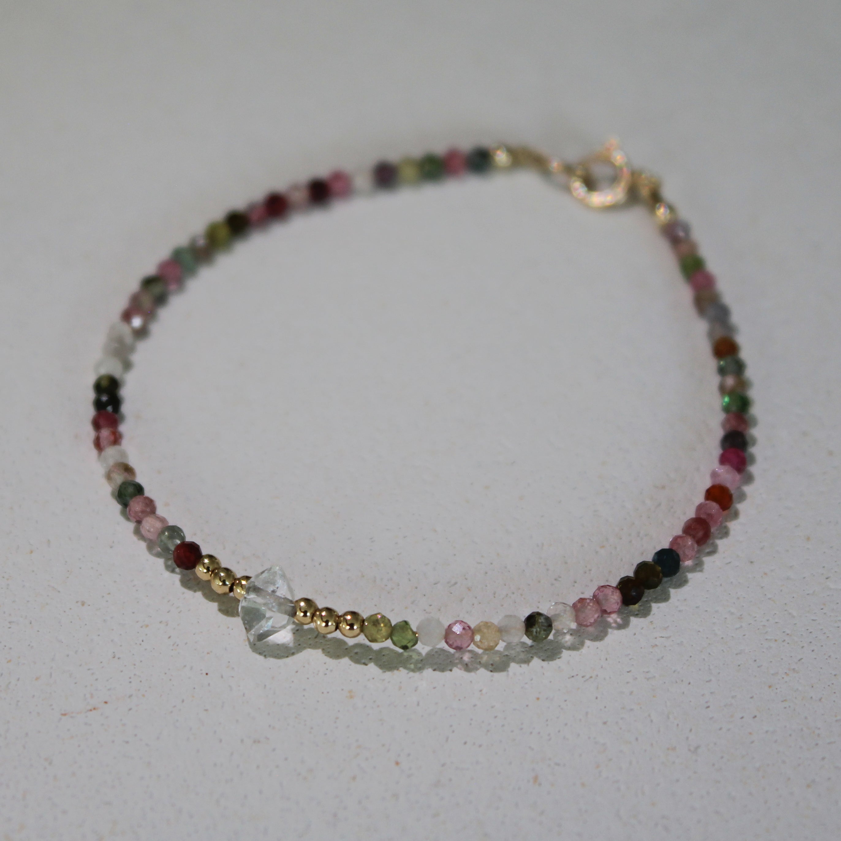 MINI BEADS BRACELET - TOURMALINES & HERKIMER (GOLD-FILLED)