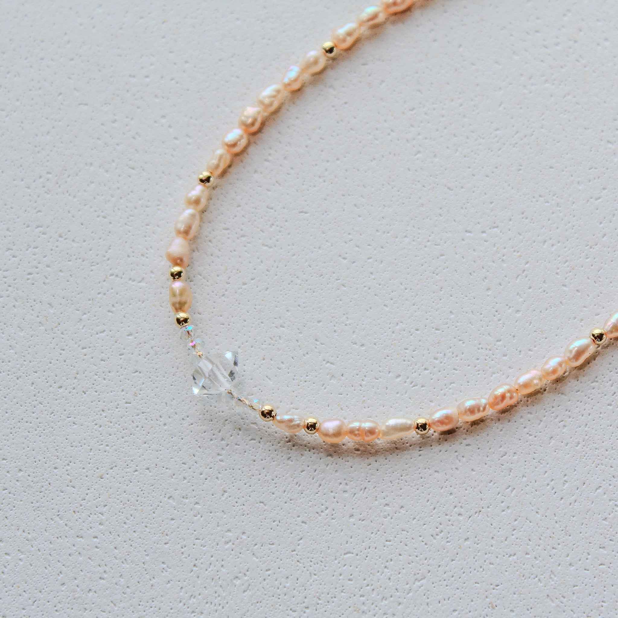 FRESHWATER PINK PEARLS CHOKER - HERKIMER (GOLD-FILLED)