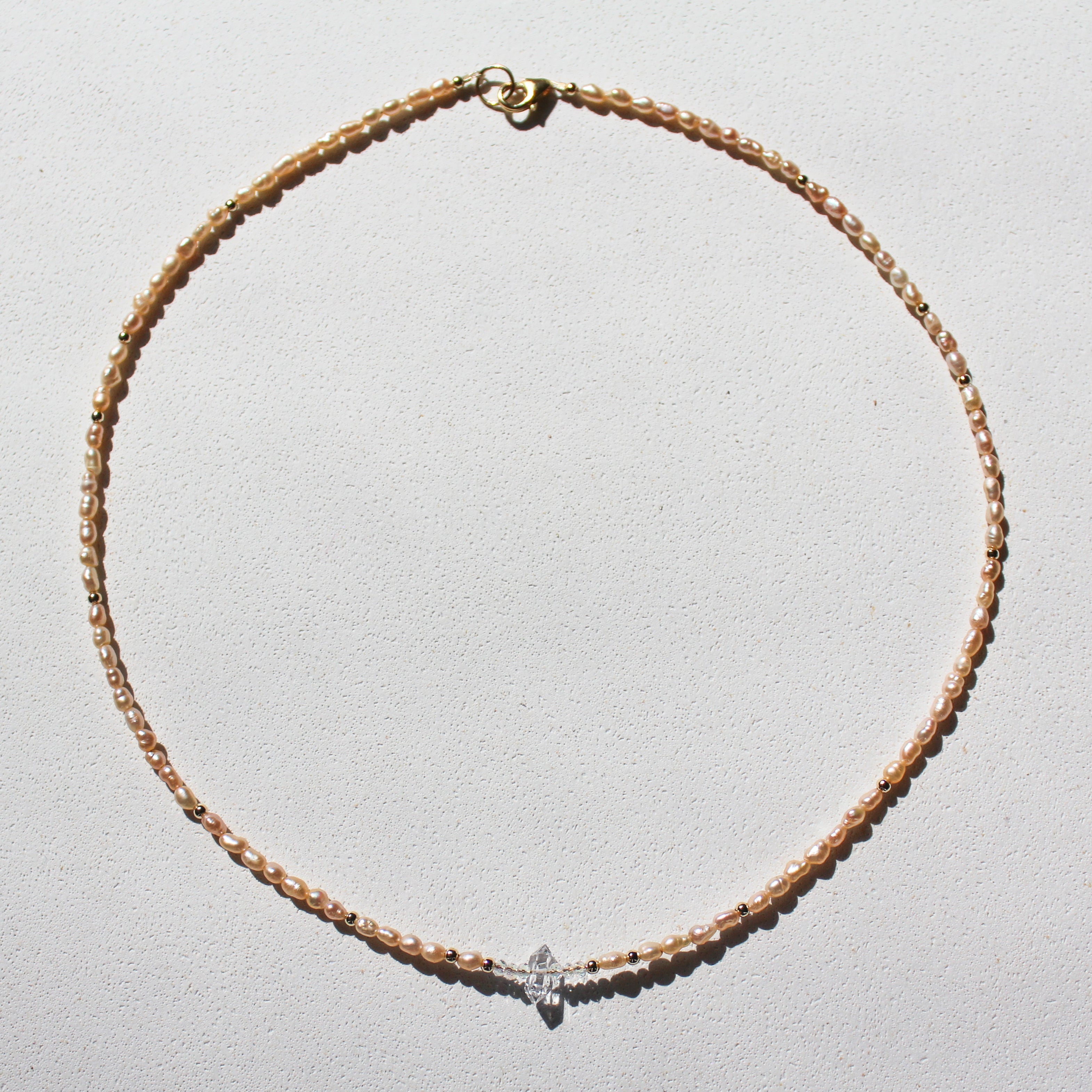 FRESHWATER PINK PEARLS CHOKER - HERKIMER (GOLD-FILLED)