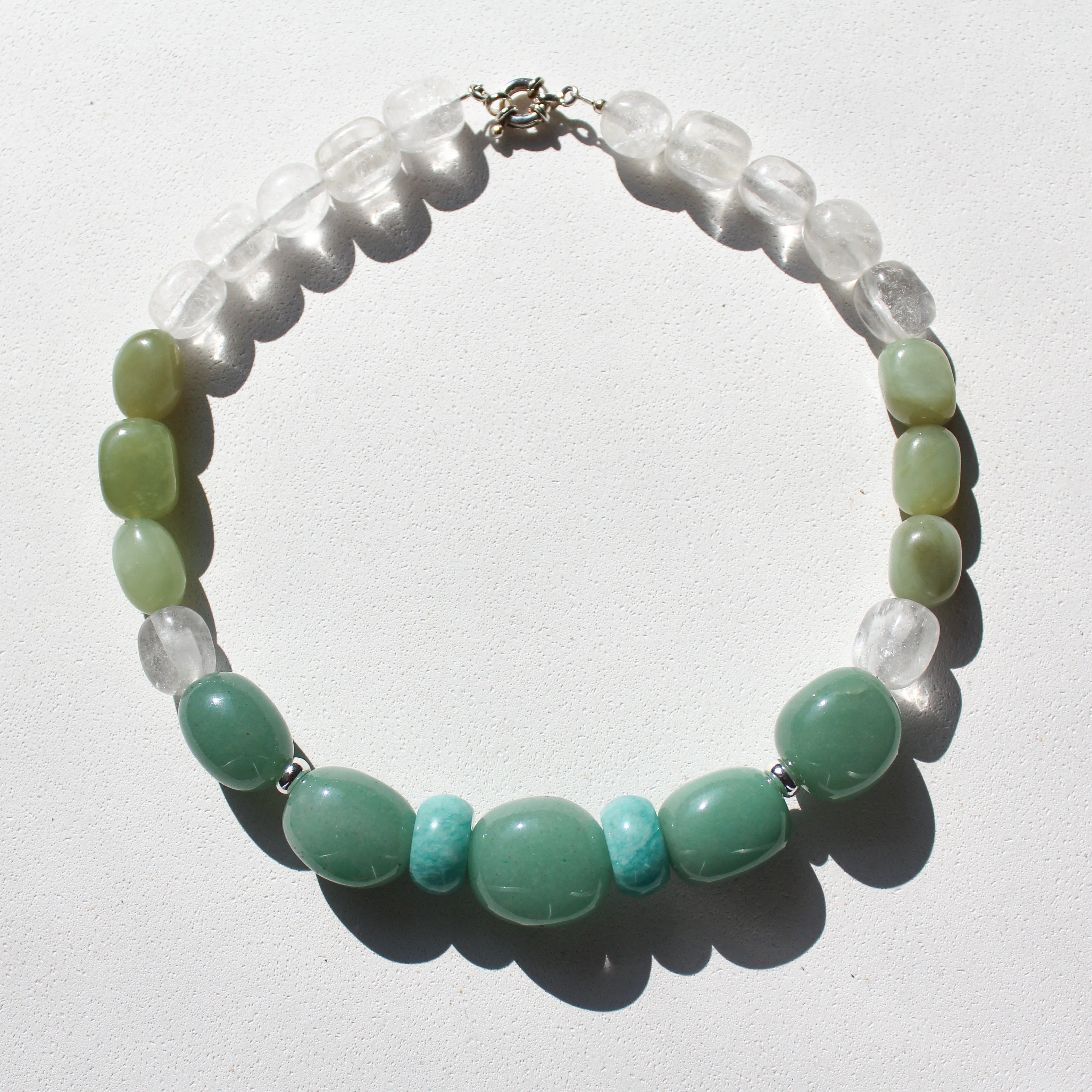GREEN AMULET NECKLACE - JADE, AVENTURINE & AMAZONITE