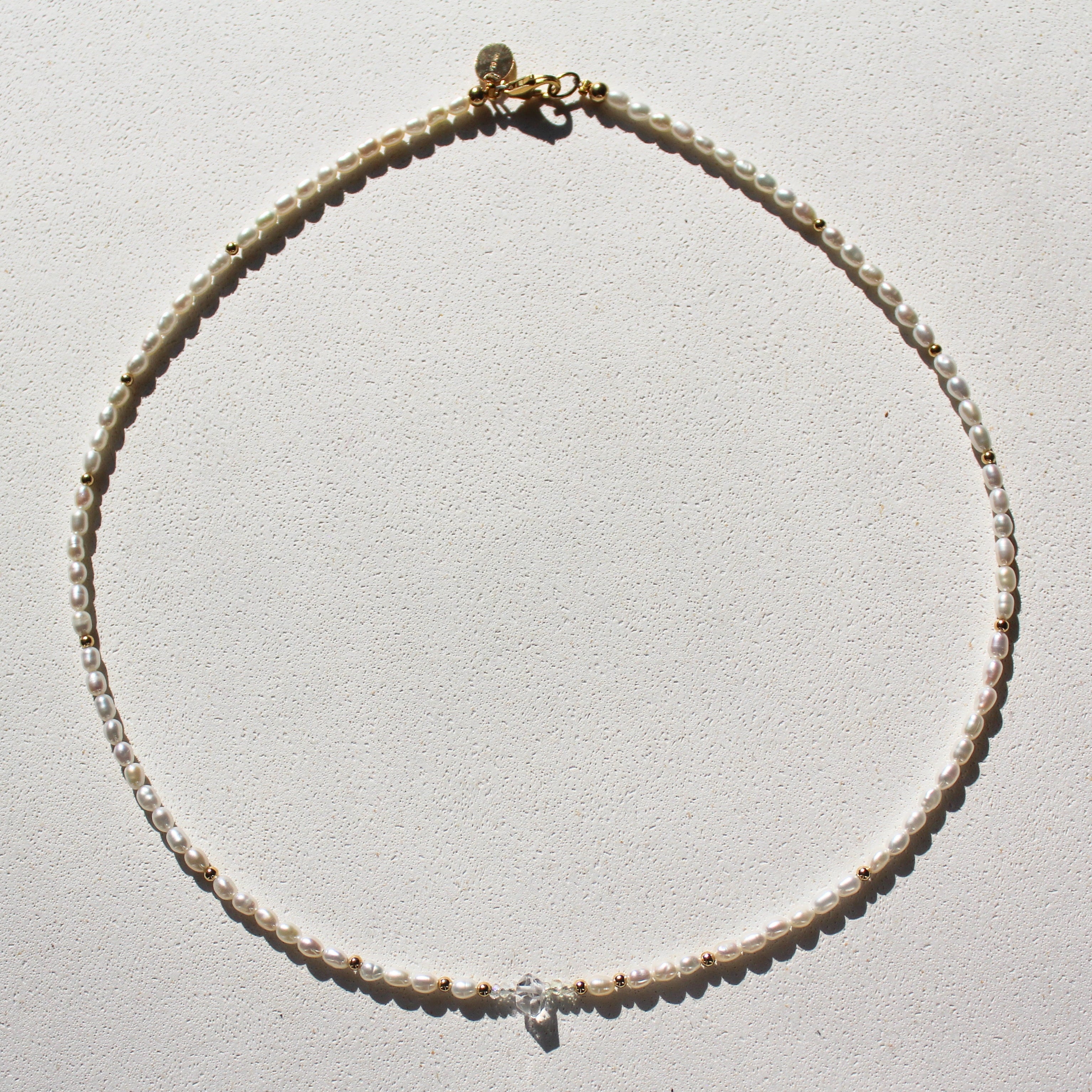 FRESHWATER PEARLS CHOKER - HERKIMER (GOLD-FILLED)