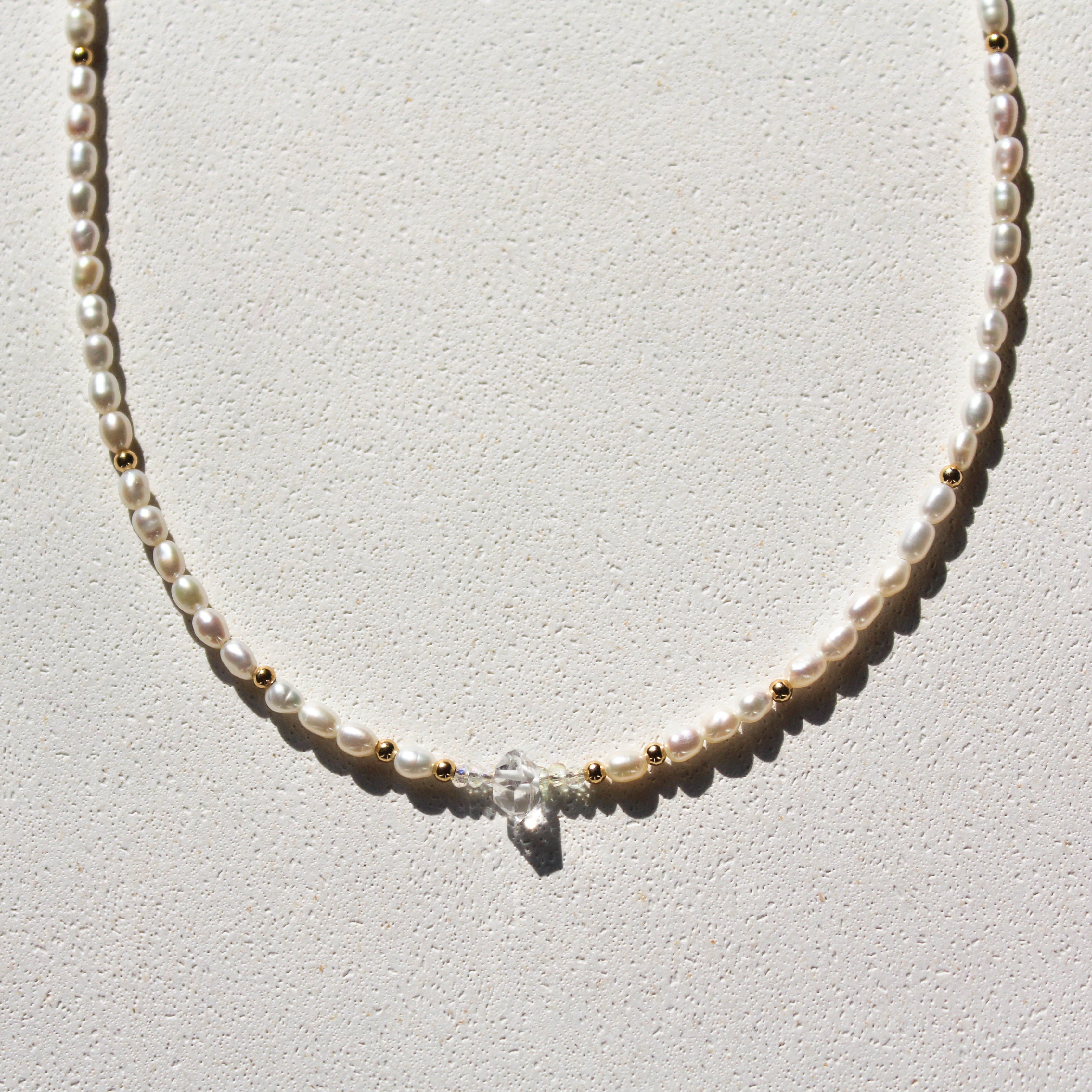FRESHWATER PEARLS CHOKER - HERKIMER (GOLD-FILLED)