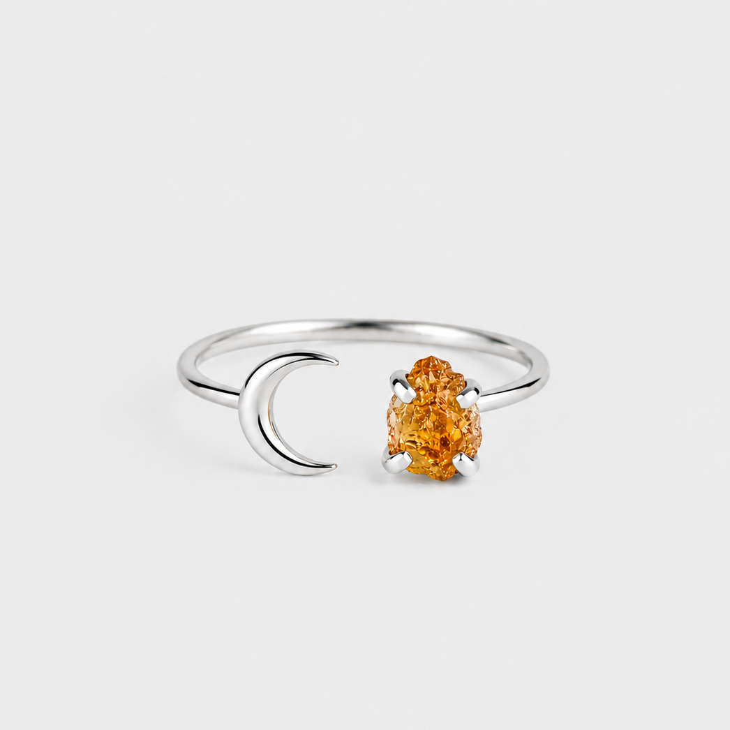 HALFMOON THIN RING - CITRINE (SILVER)