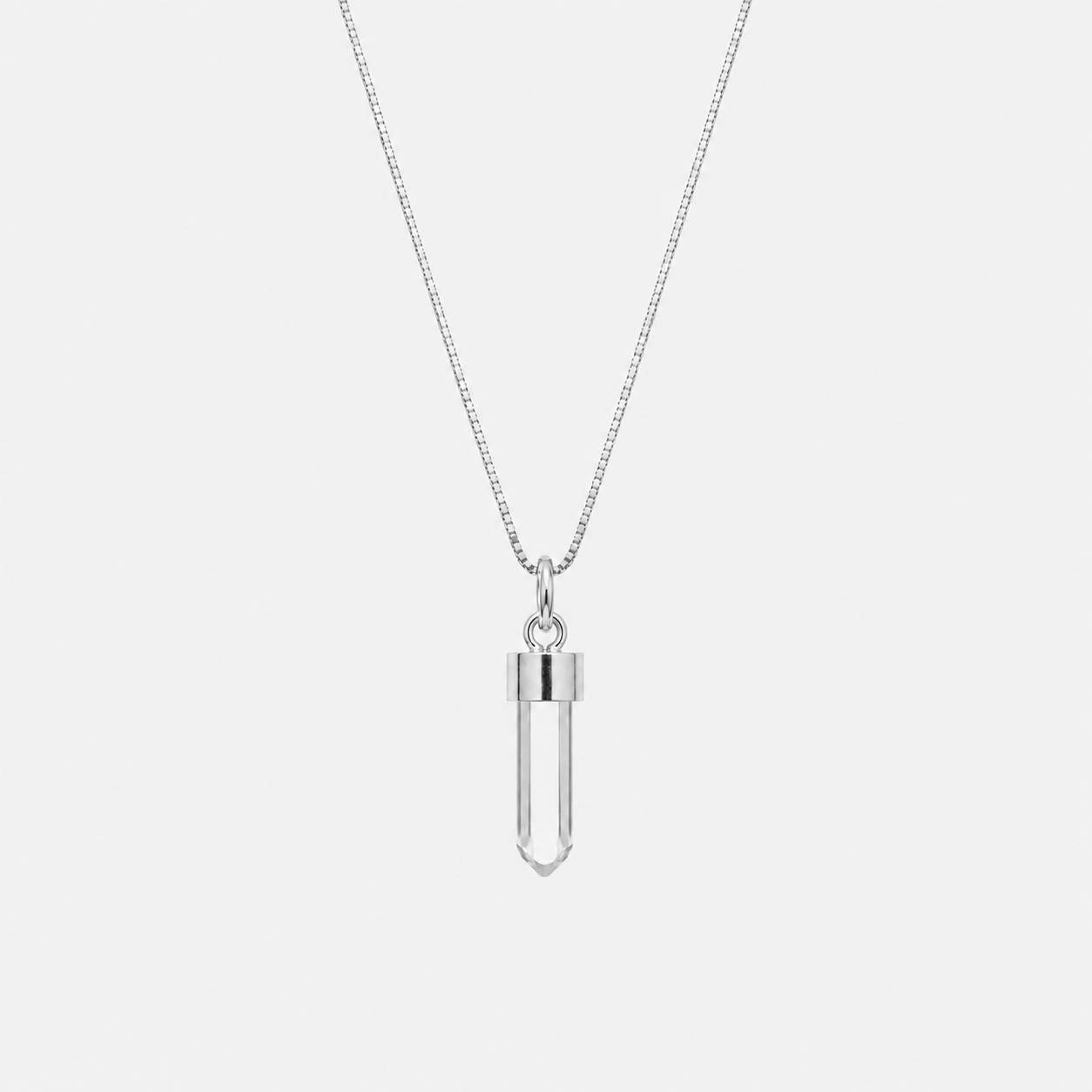 TINY PENDULUM NECKLACE - CRYSTAL QUARTZ (SILVER)