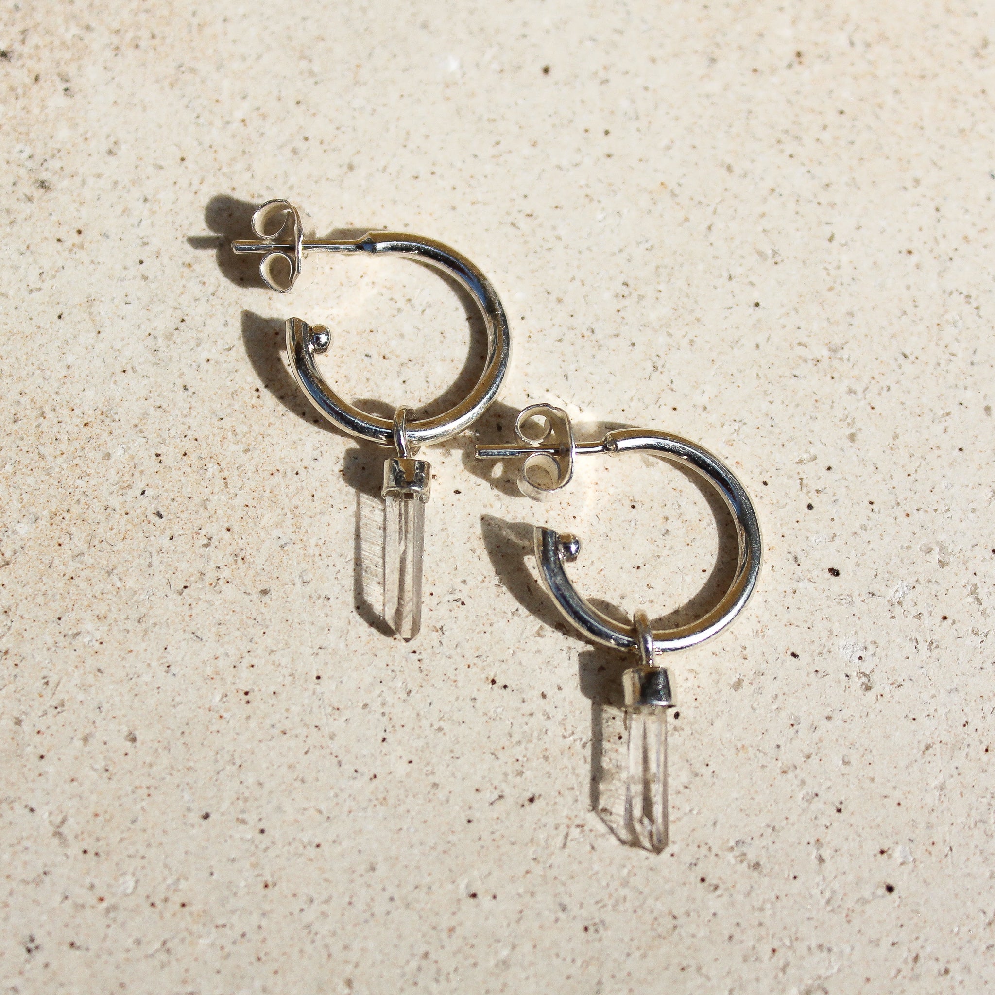 MINI HOOPS - CRYSTAL QUARTZ (SILVER)