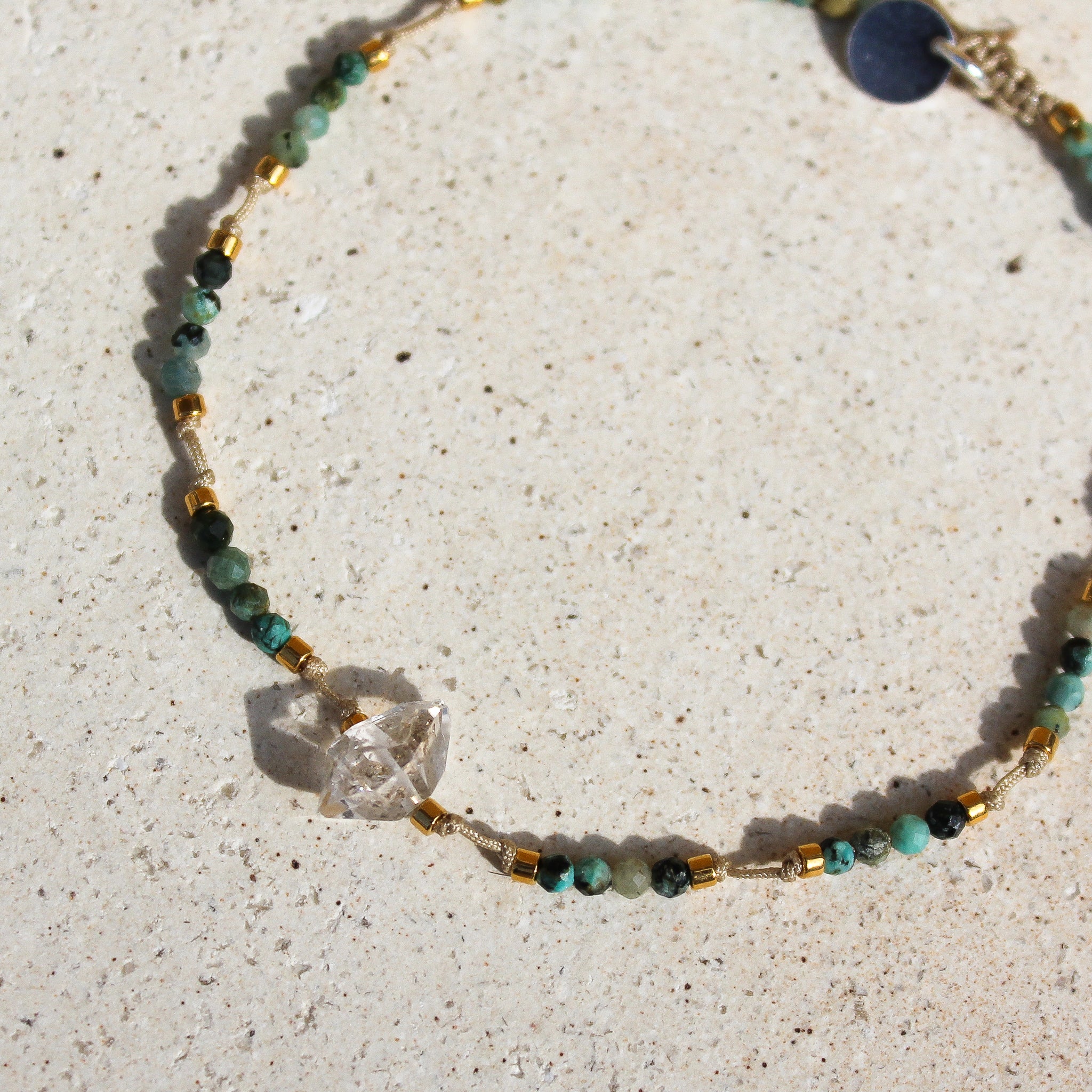 BEADS ANKLET - TURQUOISE & HERKIMER