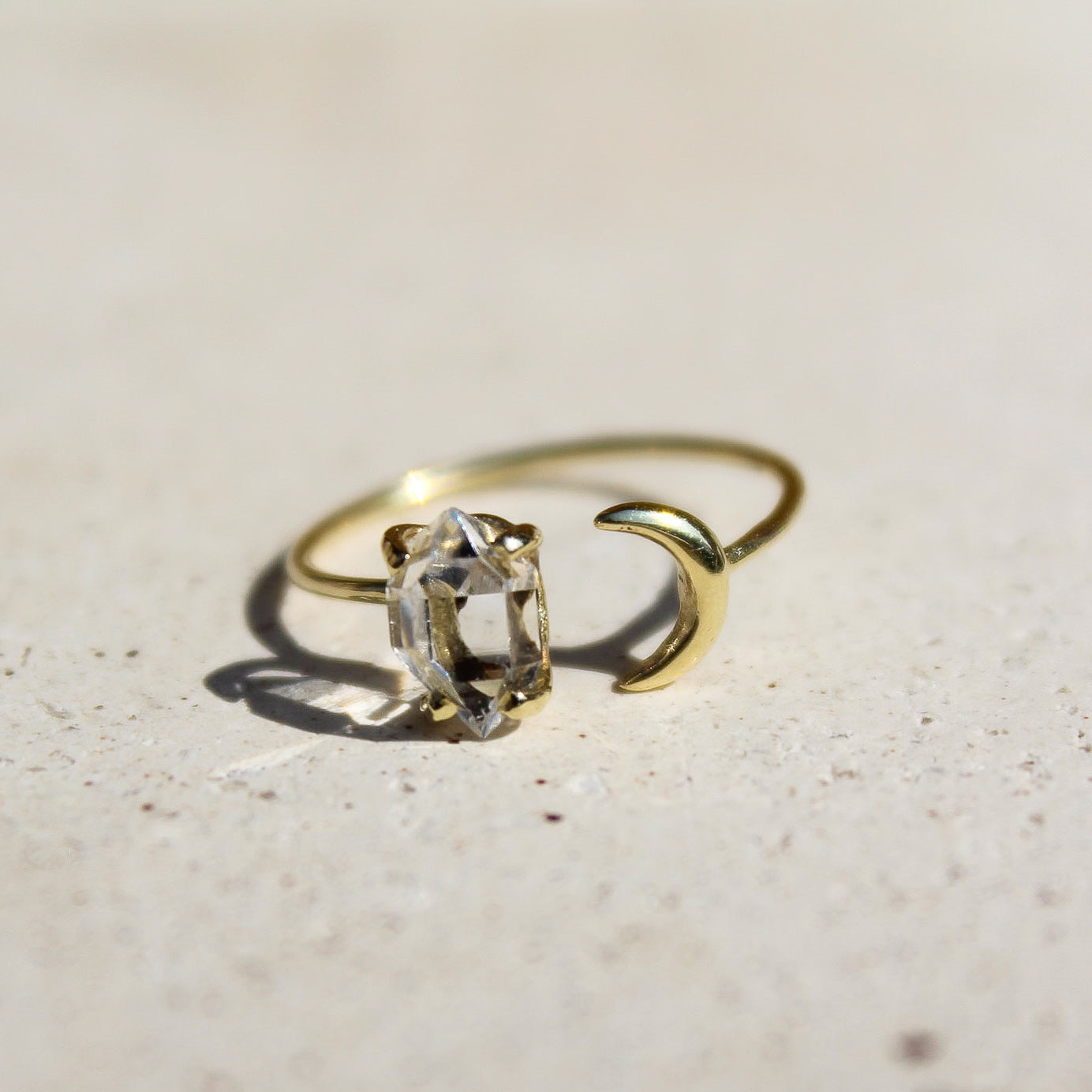 HALF MOON THIN RING - HERKIMER (SOLID GOLD 18K)
