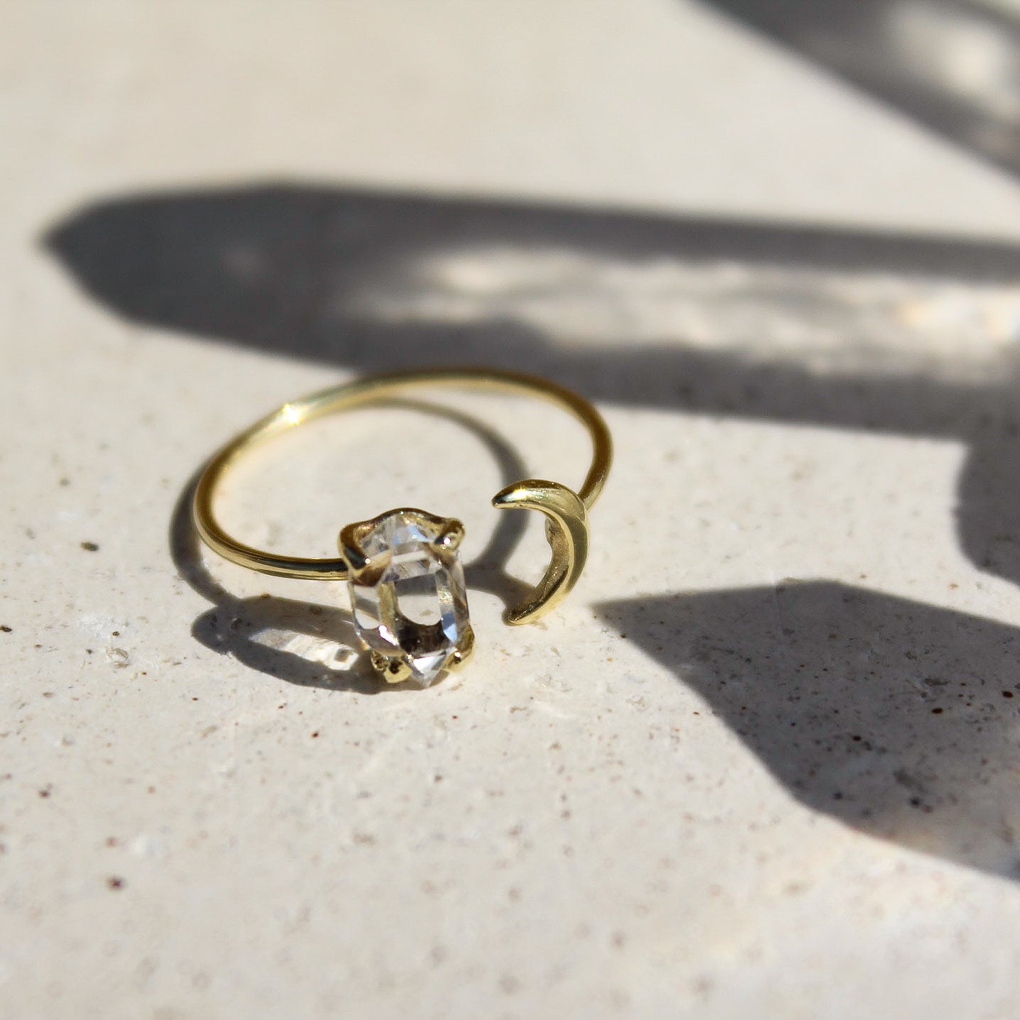 HALF MOON THIN RING - HERKIMER (SOLID GOLD 18K)